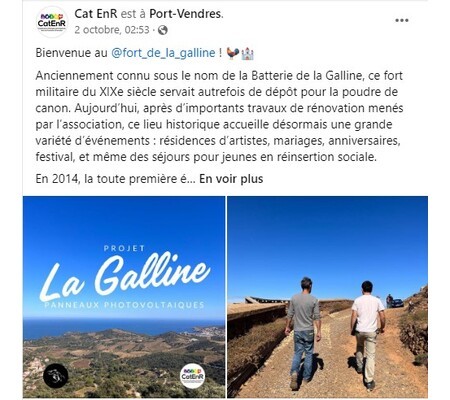 Actualité Facebook Cat EnR : Bienvenue au Fort de la Galline