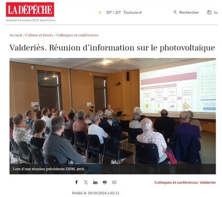 Article Le Dépêche : Réunion d’information sur le photovoltaïque à Valderiès