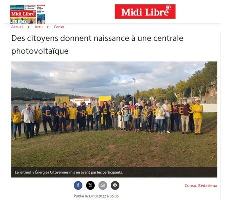 Article Midi Libre : Des citoyens donnent naissance à une centrale photovoltaïque