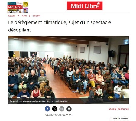 Article Midi Libre : Spectacle CLIMAX ! en partenariat avec Énergies citoyennes (34)