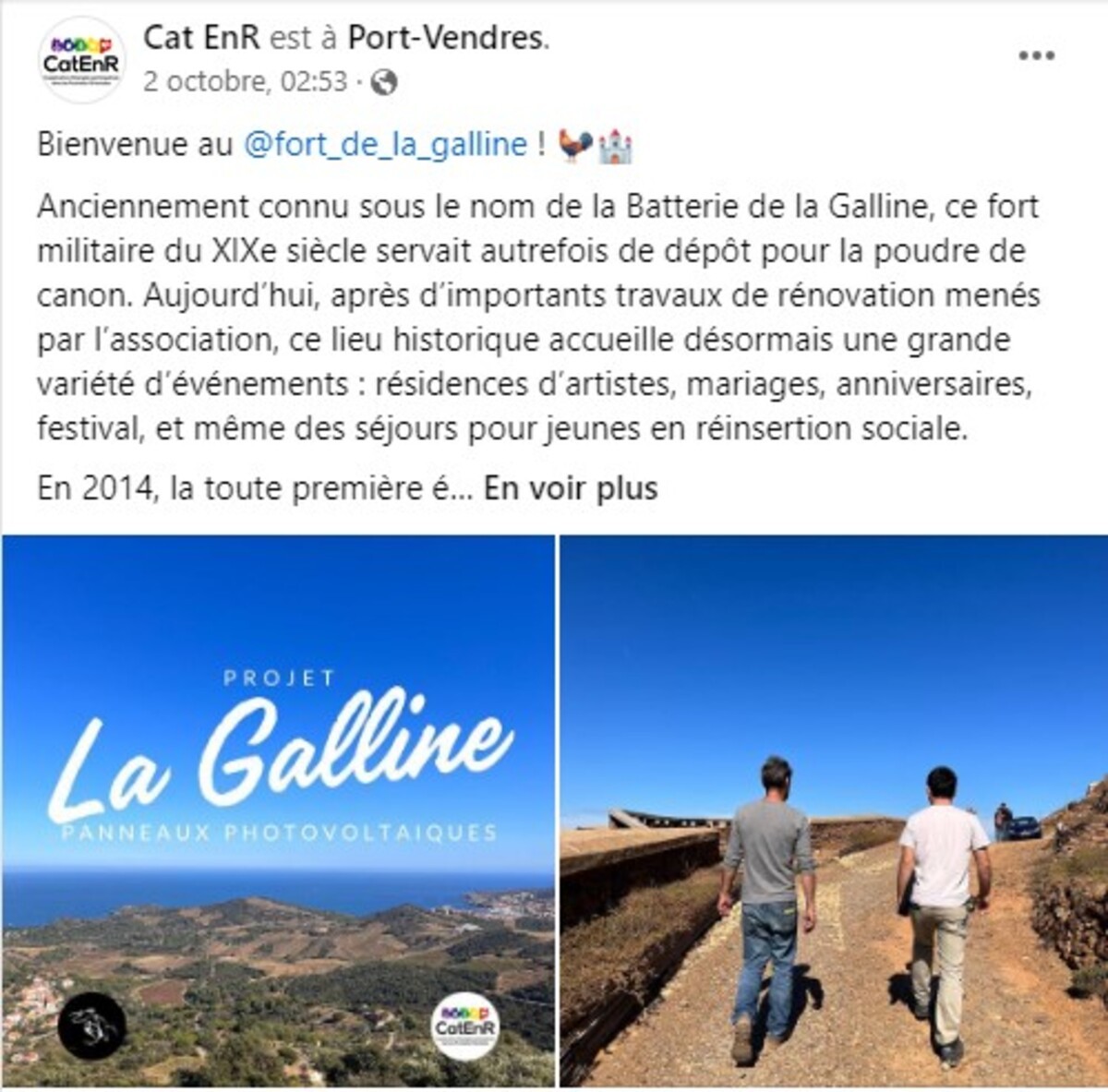 Actualité Facebook Cat EnR : Bienvenue au Fort de la Galline