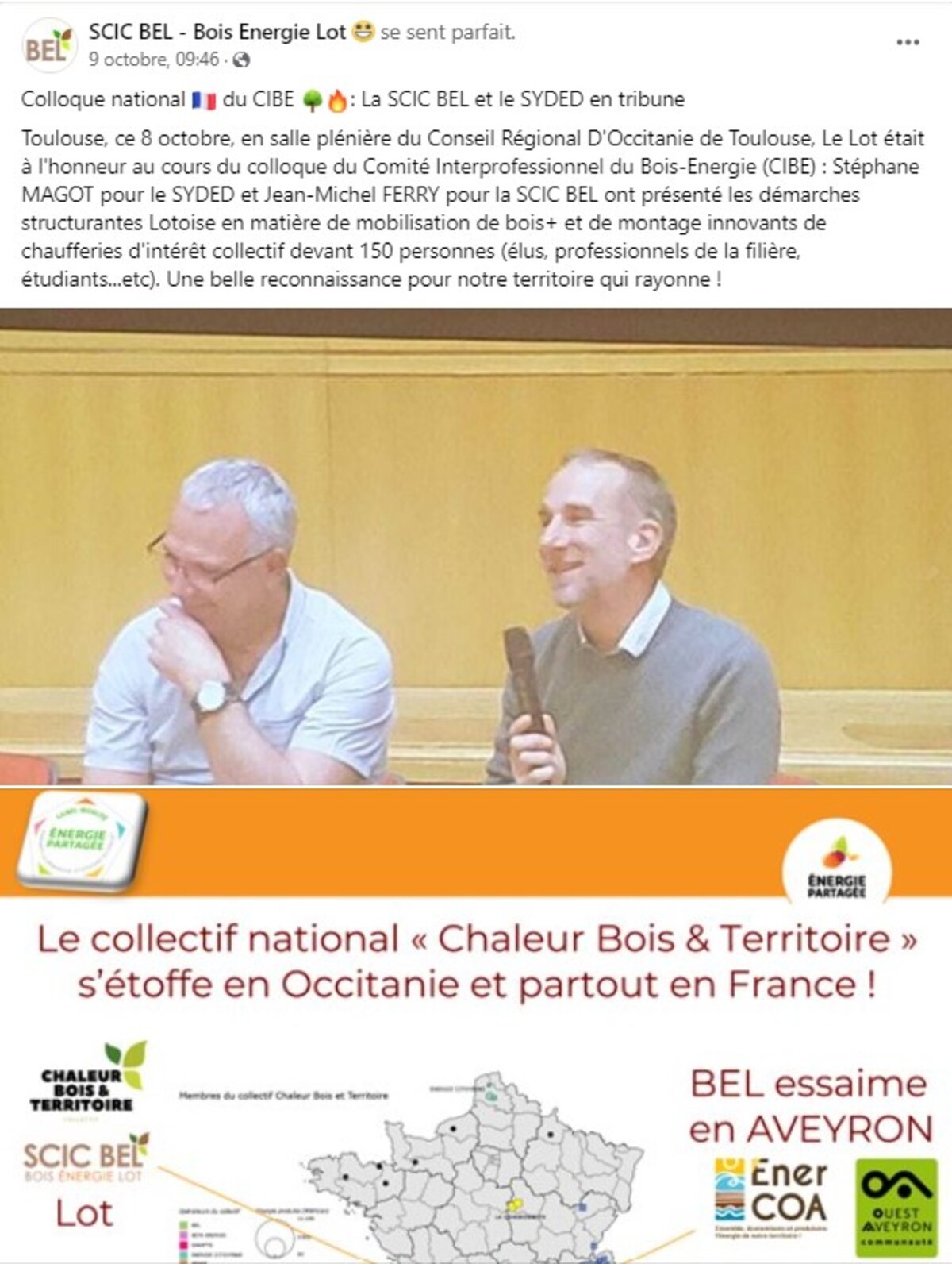 Actu Facebook : La SCIC BEL et le SYDED en tribune au colloque national du CIBE