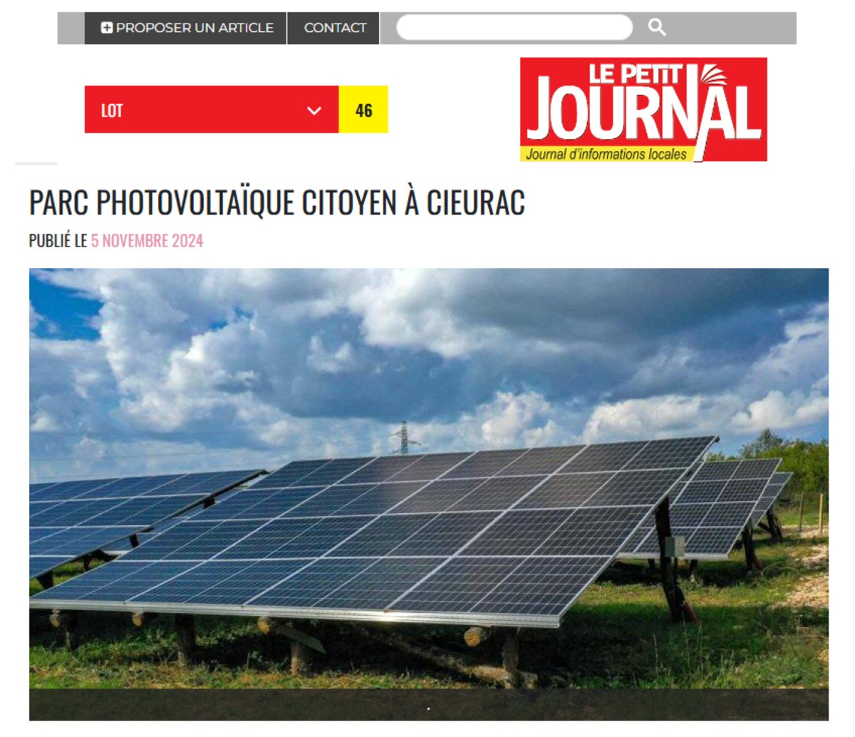 Article Le Petit Journal : Parc photovoltaïque citoyen à Cieurac