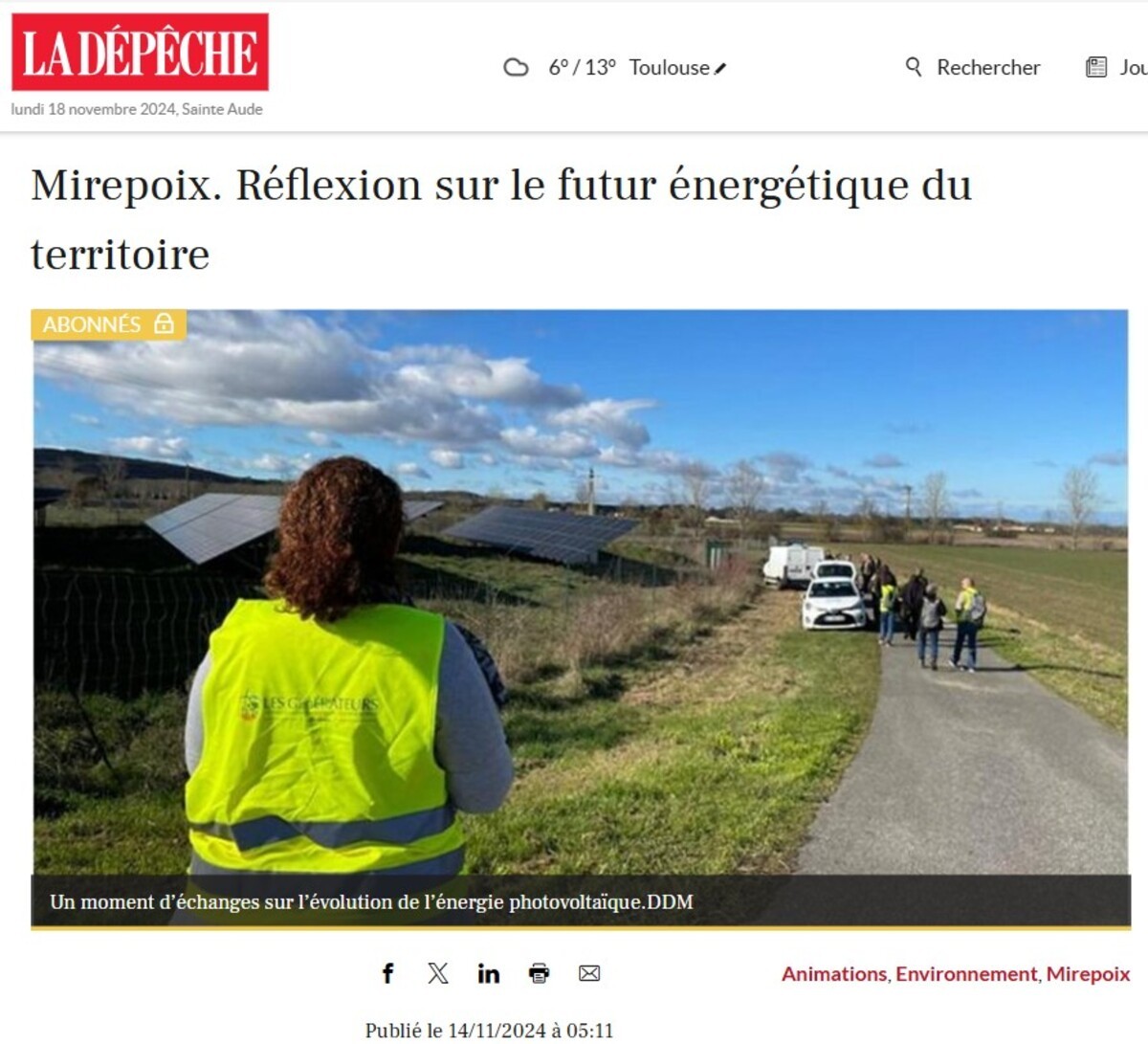 Article La Dépêche : Réflexion sur le futur énergétique du territoire de Mirepoix (09)