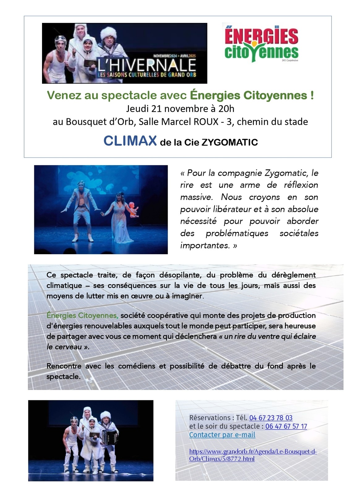 Spectacle CLIMAX suivi d'une discussion avec Energies Citoyennes 34