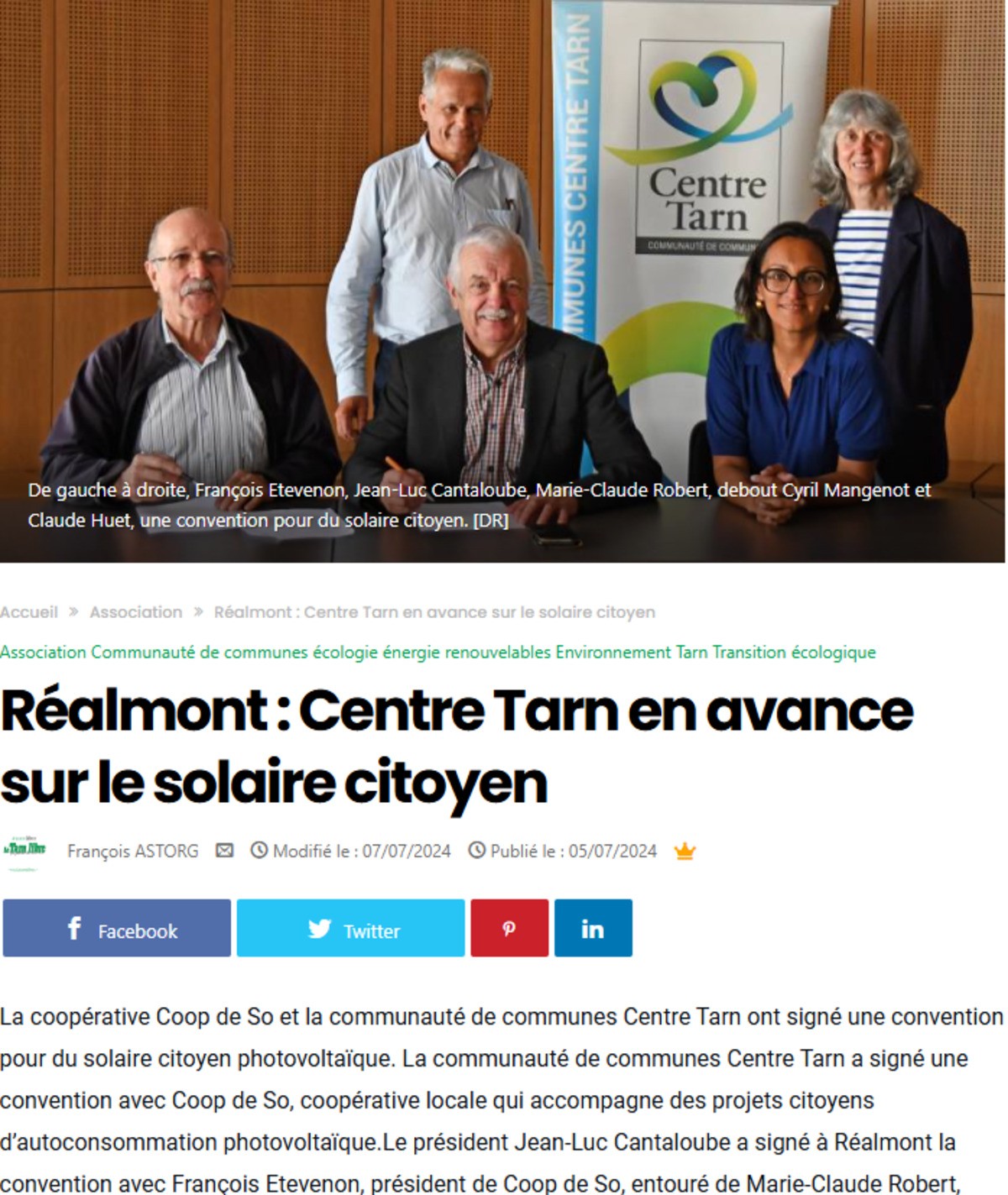 Le Tarn Libre - Convention entre Coop de Só et la Communauté de Communes Centre Tarn 