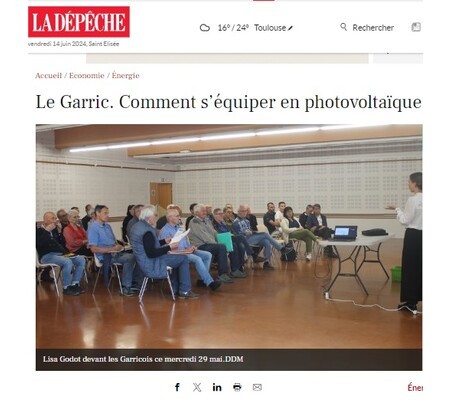 Article de La dépêche du Midi sur l'intention de la commune du Garric (81) de s'équiper en panneaux photovoltaïques
