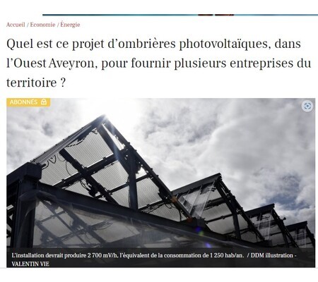 Article de la Dépêche du Midi sur les projets photovoltaïques d'Aveyron Ouest communauté