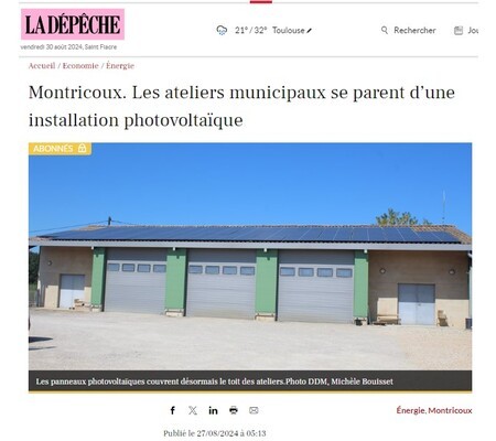 Article de La Dépêche : installation photovoltaïque à Montricoux (82)