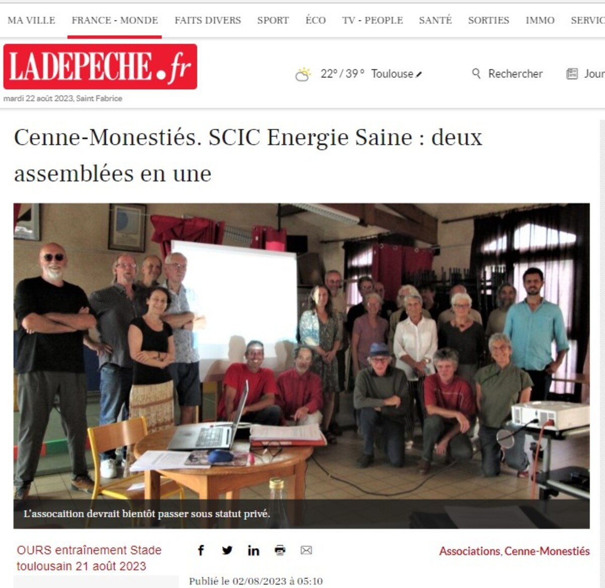 Article de La Dépêche du Midi sur la SCIC 