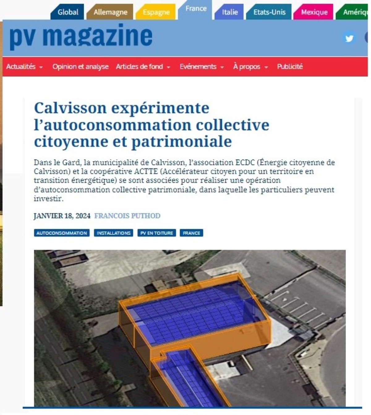 A Calvisson (30), projet de panneaux photovoltaïques sur le toit d'installations municipales