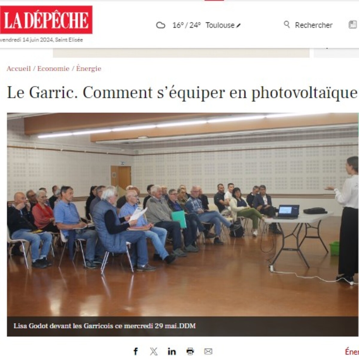 Article de La dépêche du Midi sur l'intention de la commune du Garric (81) de s'équiper en panneaux photovoltaïques